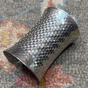 Wide Silver Tone Textured Cuff Bracelet